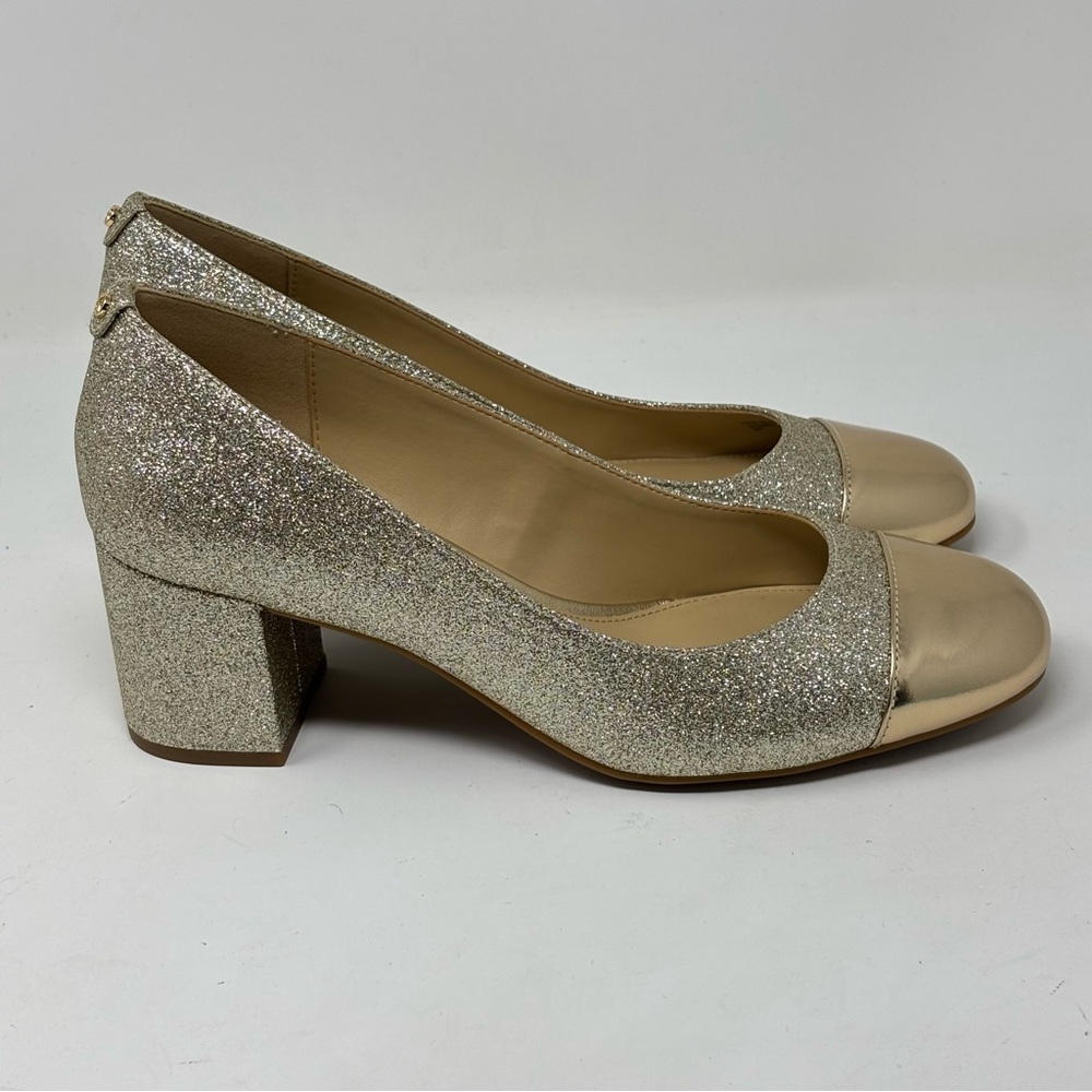 Michael Kors Perla Flex Gold Glitter Chunky Heel Pumps NWOT - Picture 5 of 10